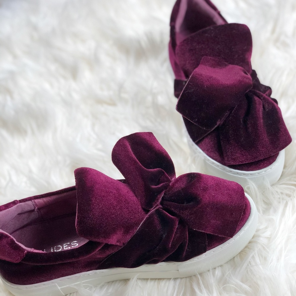 J/Slides Velvet Bow Platform Shoes